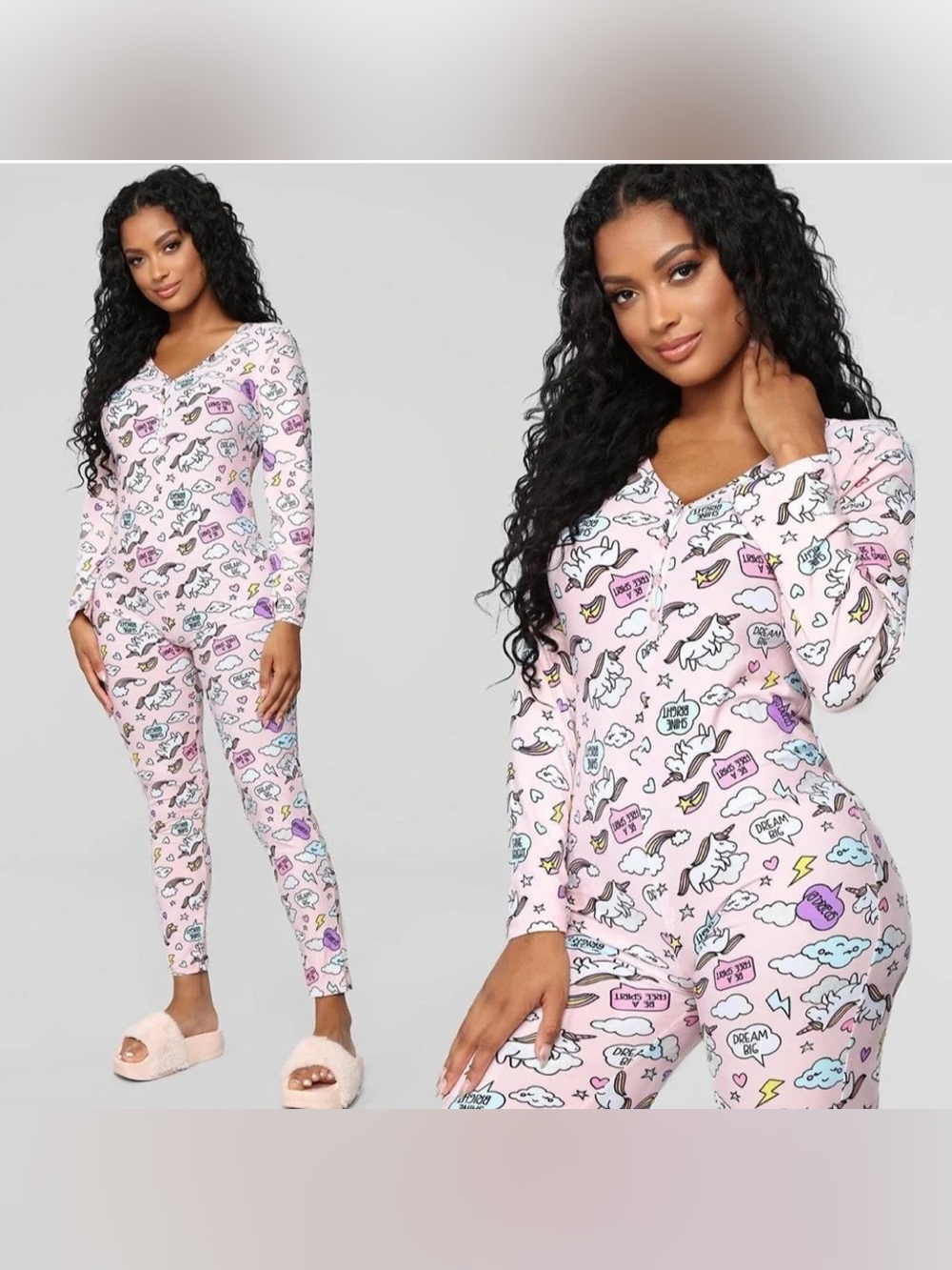Fashion Nova Unicorn Print One Piece Pajama Jumpsuit Romper Pink Size Small